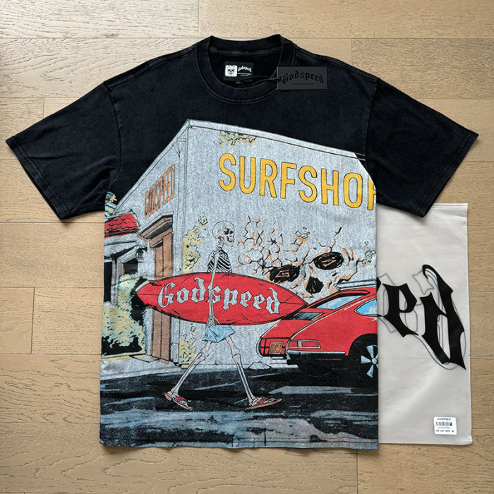 Surfing Skull G, marked in black for a vintage look, short-sleeved T-shirt 29047318