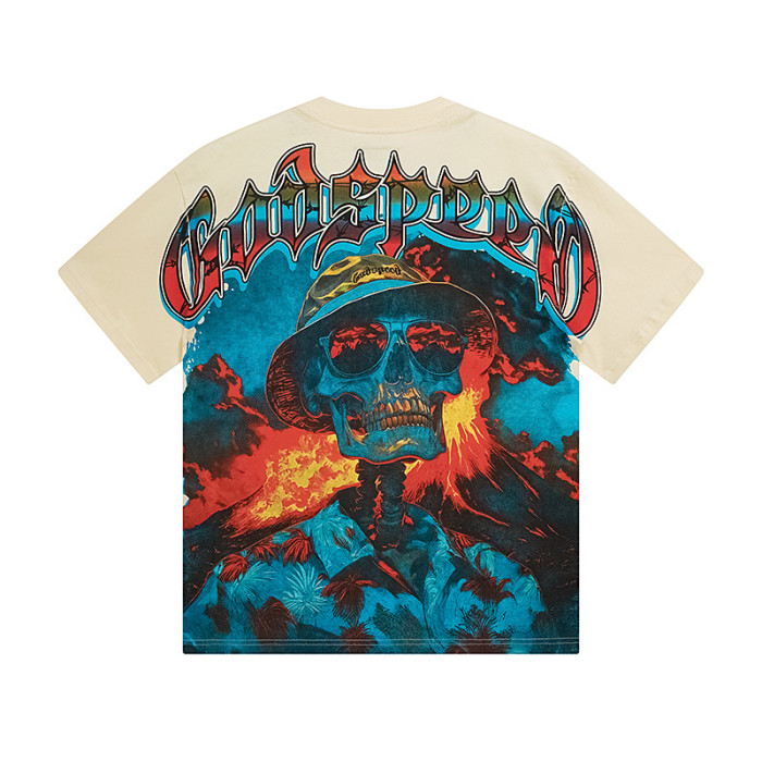 Vacation Skull Flame Beige Short-sleeved T-shirt 29046914