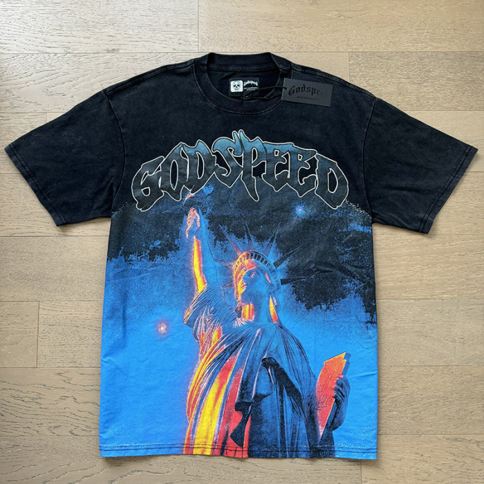 Flame Statue of Liberty Black Vintage Short-sleeved T-shirt 29046895