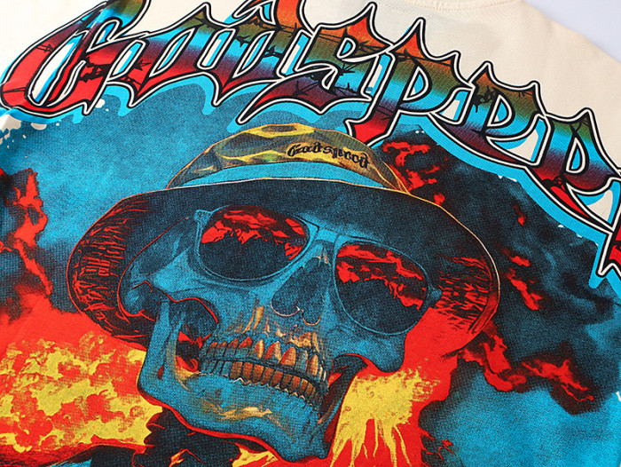 Vacation Skull Flame Beige Short-sleeved T-shirt 29046914