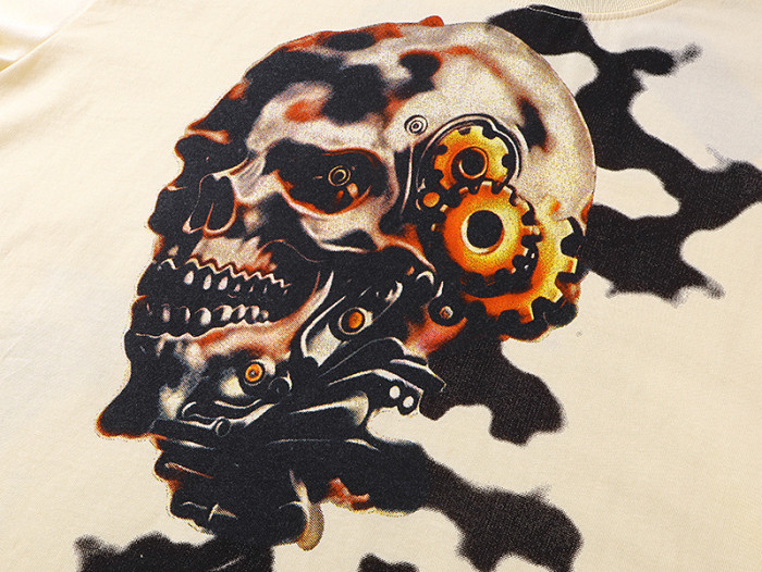 Mechanical skeleton gear flame beige short-sleeved T-shirt 29046903