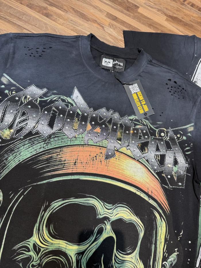 Astronaut skeleton hot-fix rhinestone vintage short-sleeved T-shirt 29047359
