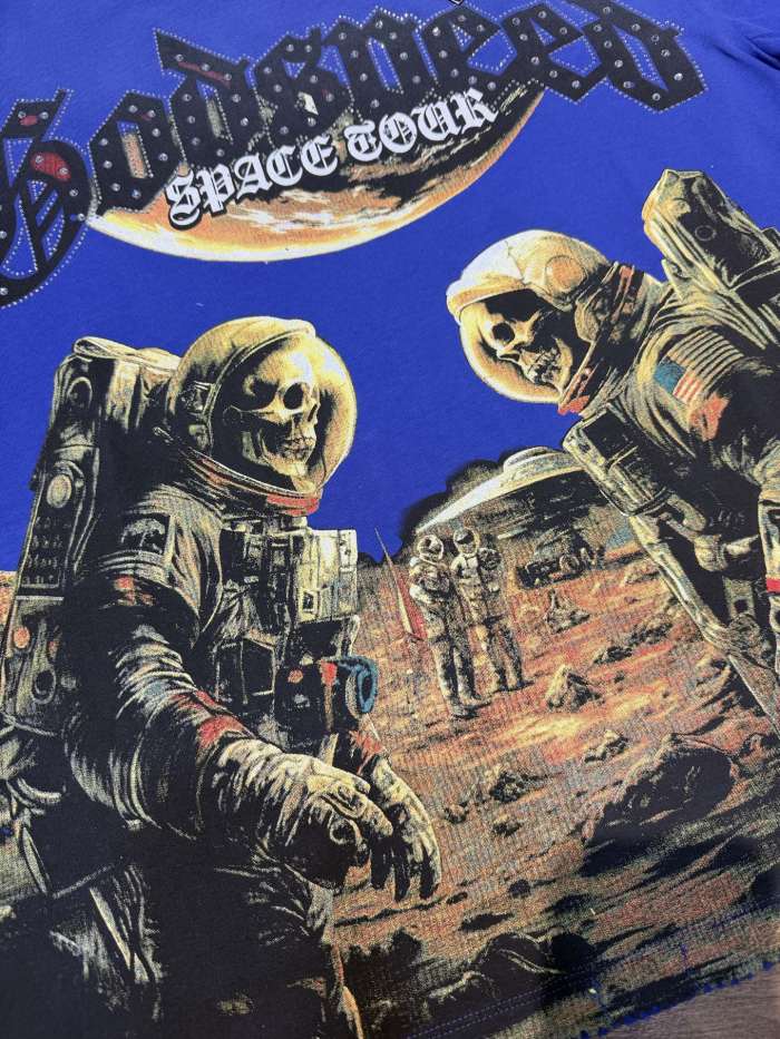 Moon astronaut skeleton hot-drilled vintage short-sleeved T-shirt 2 colors 29047365