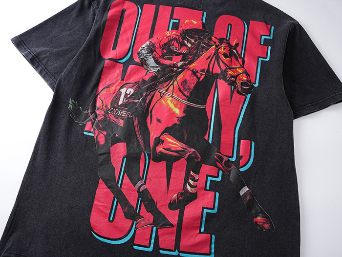 Horse racing jockey's vintage black short-sleeved T-shirt 29046923