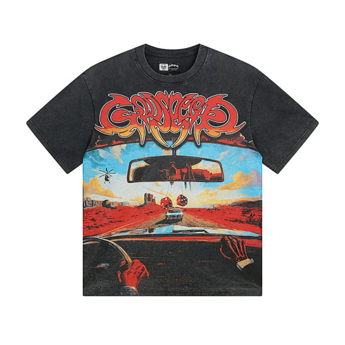 Desert Highway Skeleton Sun Eyes Black Distressed Short-sleeved T-shirt 29046915