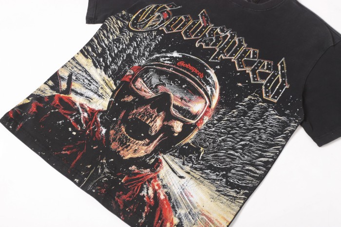 Skiing skeleton knight winter snow mountain vintage black short-sleeved T-shirt 29052471
