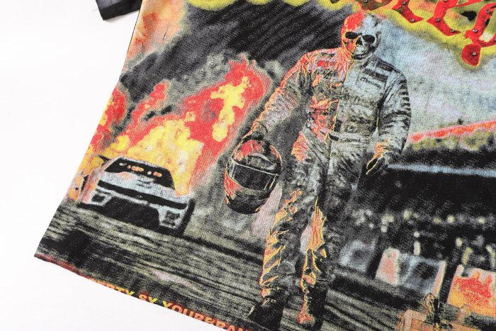 Flame Racing Driver Skull Vintage Black Short-Sleeve T-Shirt 29052456