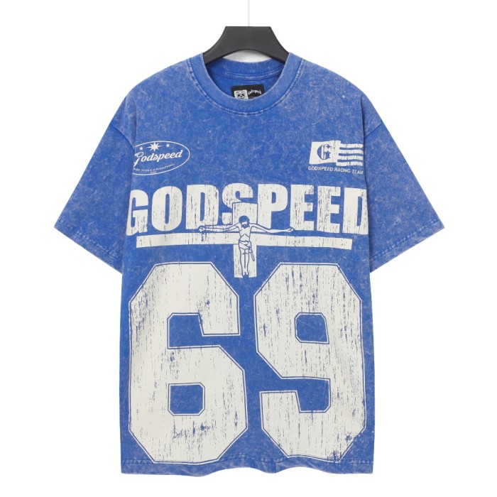 No. 69 Jesus vintage black and blue washed short-sleeved T-shirt 2 colors  29052469