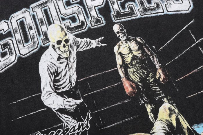 Boxing ring skeleton boxer Big G black-marked vintage short-sleeved T-shirt 29052462