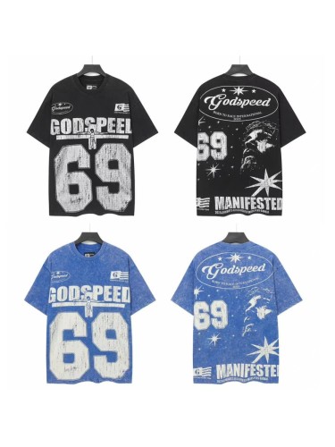 No. 69 Jesus vintage black and blue washed short-sleeved T-shirt 2 colors  29052469