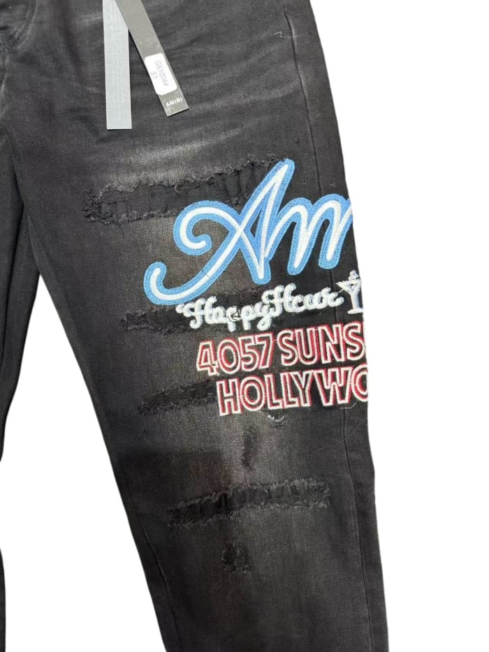 1:1 quality version Hollywood Blue Pink Script Letter Jeans 29052630