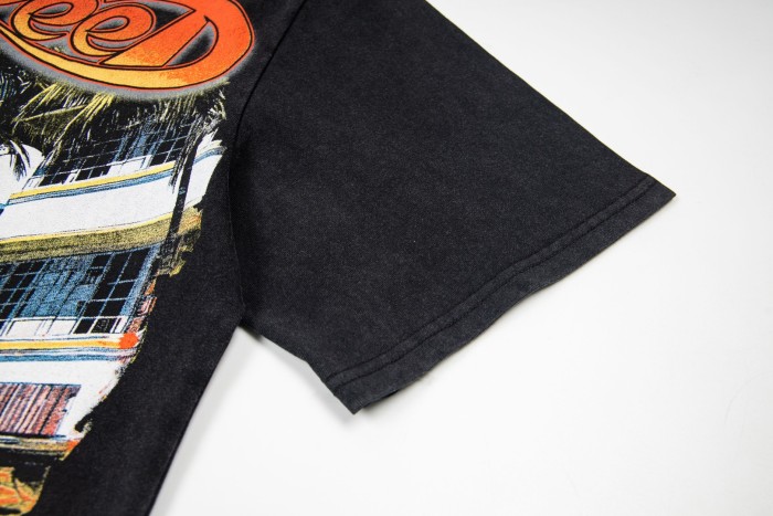 Miami sports car double-sided printed black distressed short-sleeved T-shirt 29051271