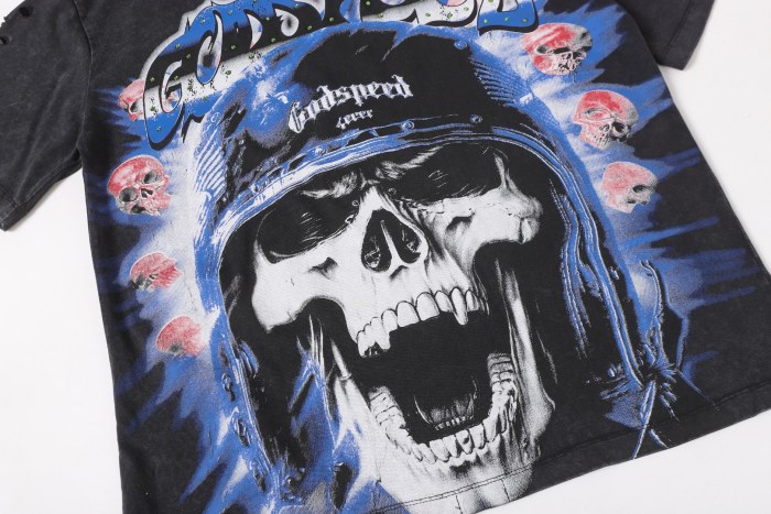 Helmet skull motorcycle cross black and brown dual-color vintage T-shirt 2 colors 29051376