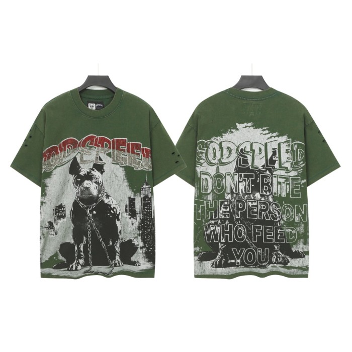 Bulldog New York City Black and Green Distressed Short-Sleeve T-Shirt 29052378