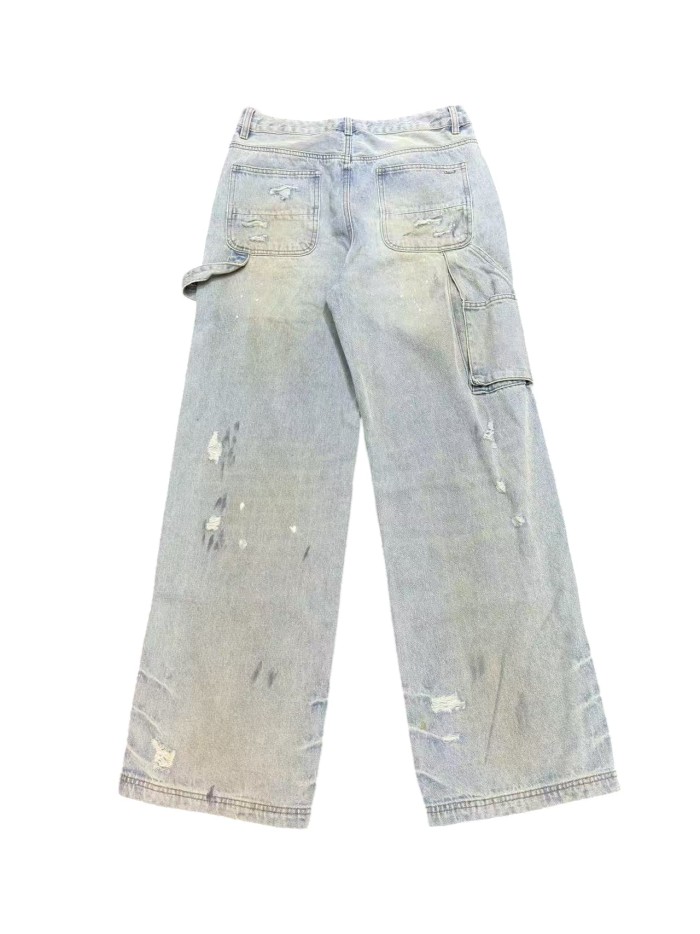 1:1 quality version Distressed Worn Stained Workwear Wide Leg Jeans 29052631