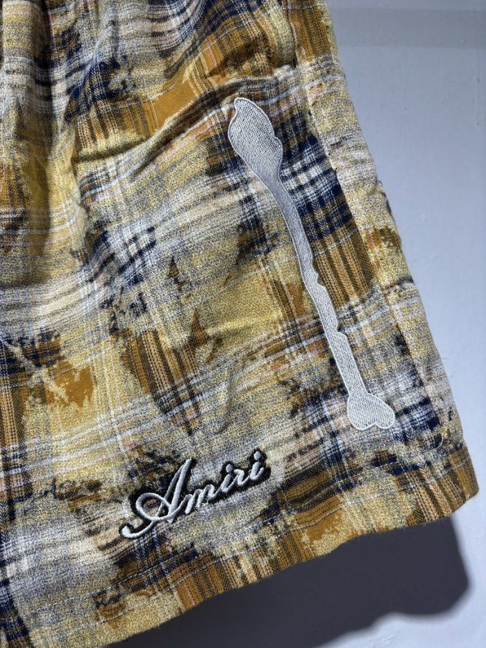 Camo Plaid Bone Embroidery Shirt & Shorts Set 2 colors 29052573