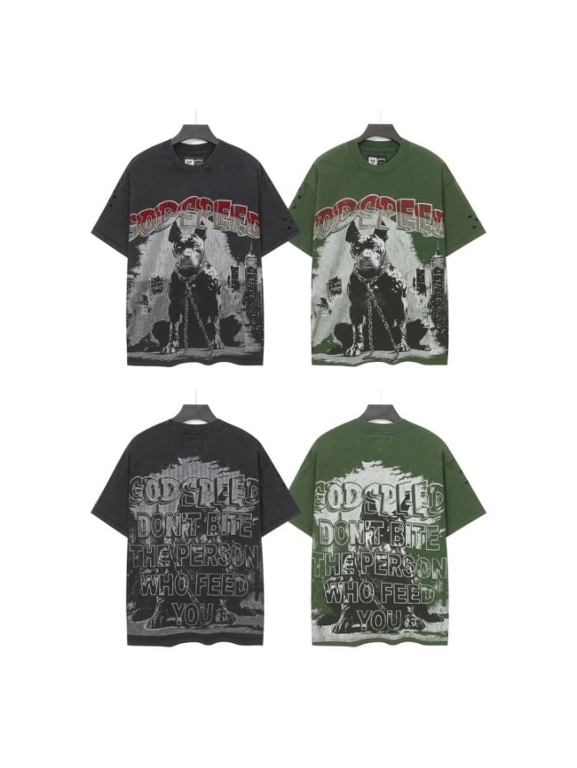 Bulldog New York City Black and Green Distressed Short-Sleeve T-Shirt 29052378