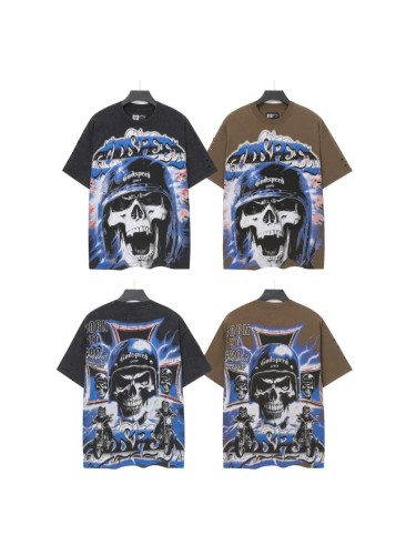 Helmet skull motorcycle cross black and brown dual-color vintage T-shirt 2 colors 29051376