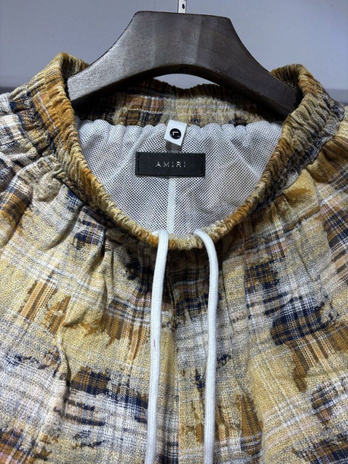 Camo Plaid Bone Embroidery Shirt & Shorts Set 2 colors 29052573