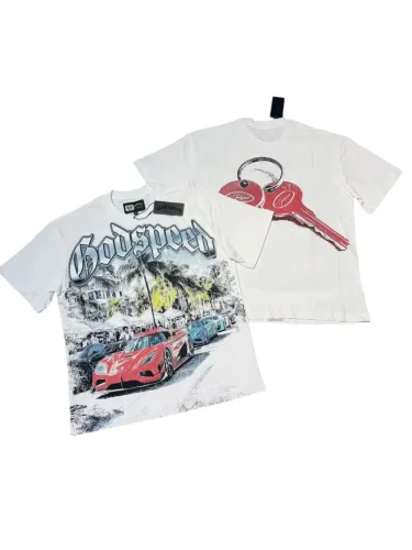 Miami sports car party rhinestone vintage short-sleeved T-shirt 29035187