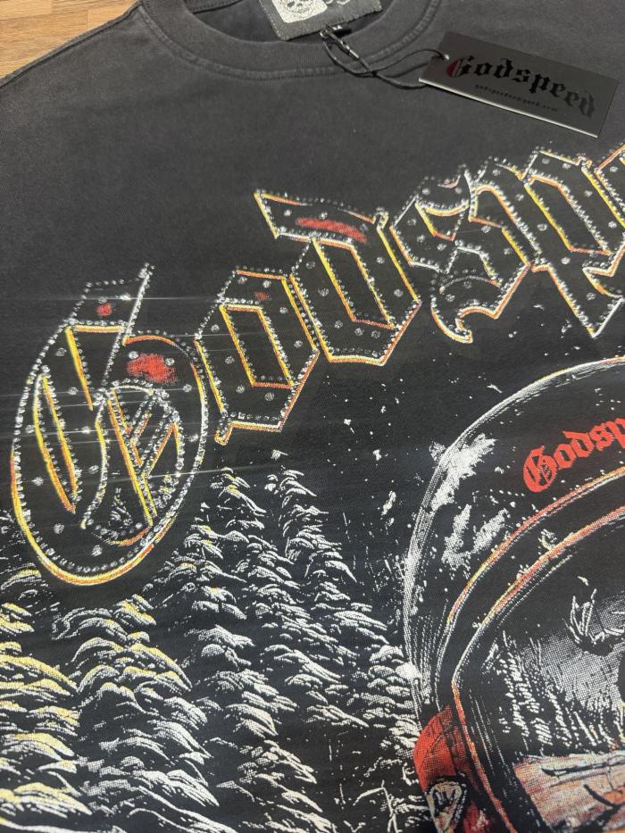 Vintage snow skiing skeleton distressed washed print T-shirt 29051358