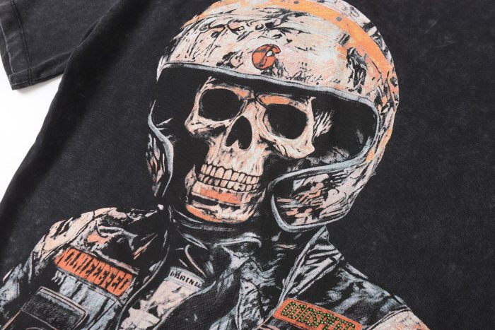 No. 69 Helmet Racing Skull Distressed Black Short-Sleeve T-Shirt 29052367