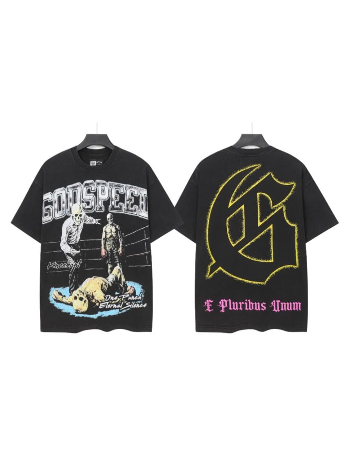 Boxing ring skeleton boxer Big G black-marked vintage short-sleeved T-shirt 29052462
