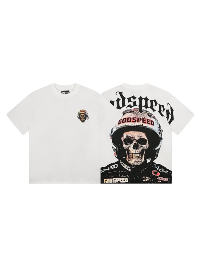 Racing Skull Double-sided Printed White Short-sleeved T-shirt 29046141