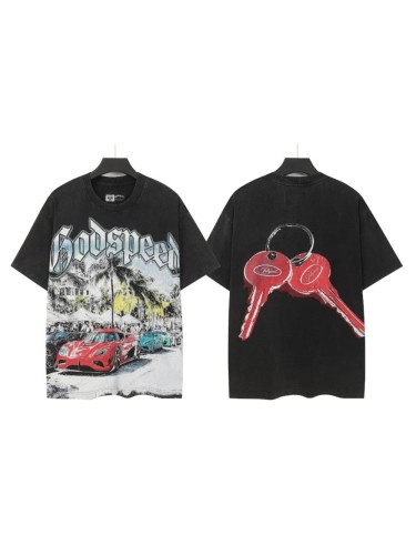 American-style washed vintage sports car party key print loose shirt 29035136