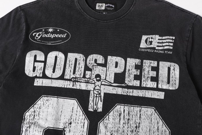 No. 69 Jesus vintage black and blue washed short-sleeved T-shirt 2 colors  29052469