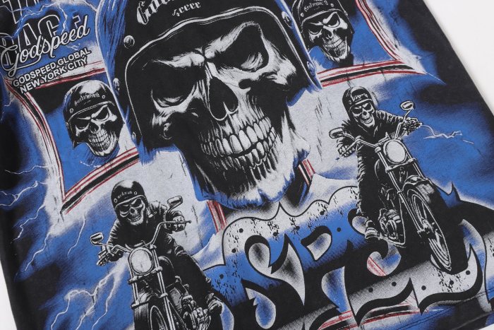 Helmet skull motorcycle cross black and brown dual-color vintage T-shirt 2 colors 29051376