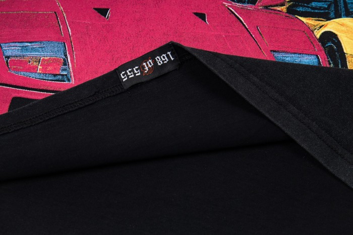 Miami sports car double-sided printed black distressed short-sleeved T-shirt 29051271