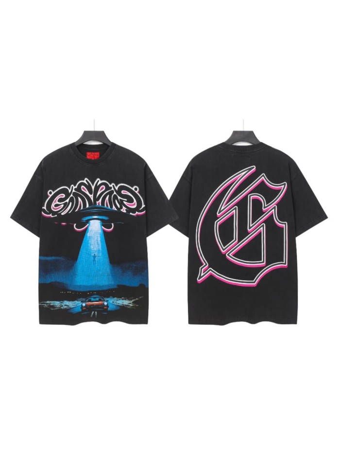 Vintage cyber alien civilization neon G logo vintage washed print T-shirt 29052459