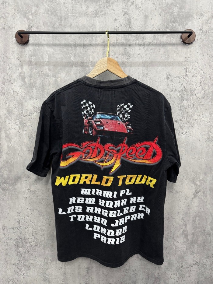 Miami sports car double-sided printed black distressed short-sleeved T-shirt 29051271