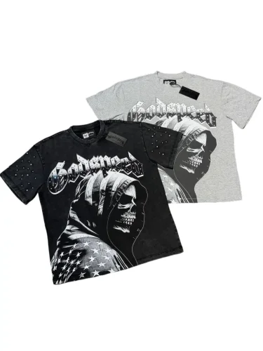 American flag hoodie, death skull, hot-fix rhinestone,  worn-out T-shirt 2 colors 29051378