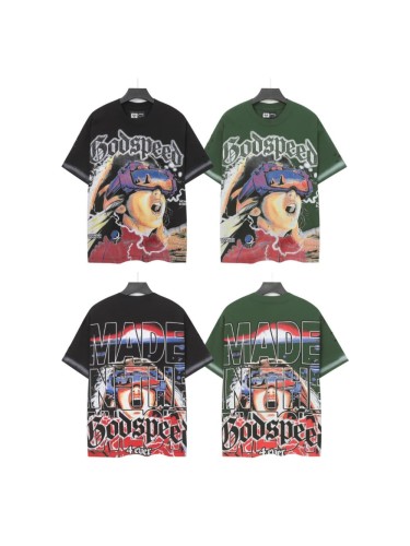 Screaming VR Glasses Girl Black and Green Dual-color Vintage Short-sleeved T-shirt  29052398