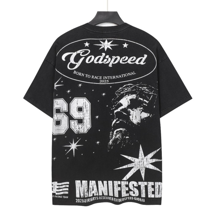 No. 69 Jesus vintage black and blue washed short-sleeved T-shirt 2 colors  29052469