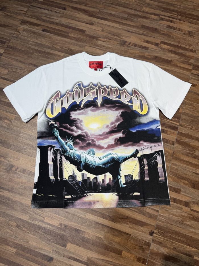 Statue of Liberty Sunset  T-shirt with white short sleeves 29051274