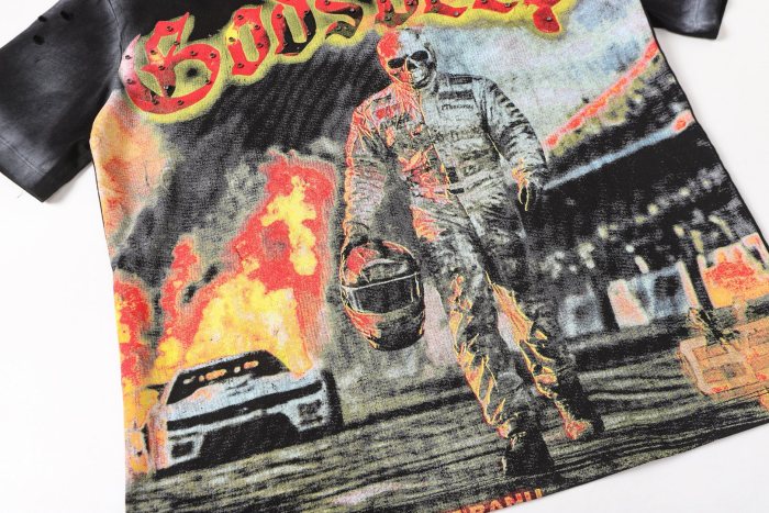 Flame Racing Driver Skull Vintage Black Short-Sleeve T-Shirt 29052456
