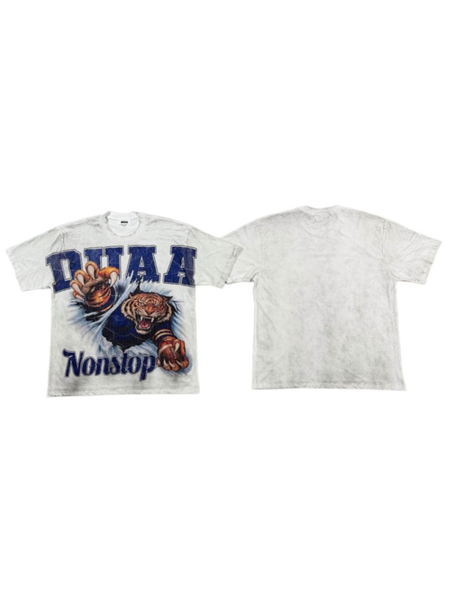 Football Tiger Rhinestone Print Washed Tee 29053840