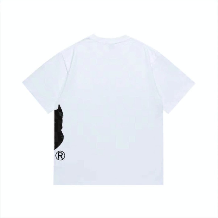 Side minimalist gray grid patterned monkey head short sleeved  print T-shirt 2 colors 29053566