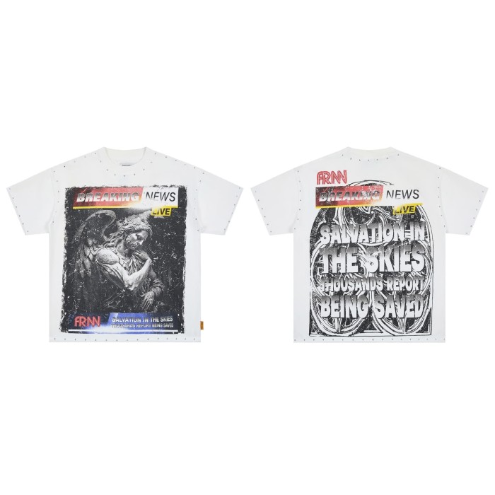 News Style Angel Rhinestone Print Washed Tee 29054086