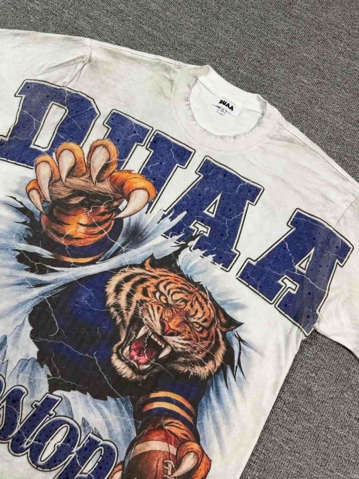 Football Tiger Rhinestone Print Washed Tee 29053840