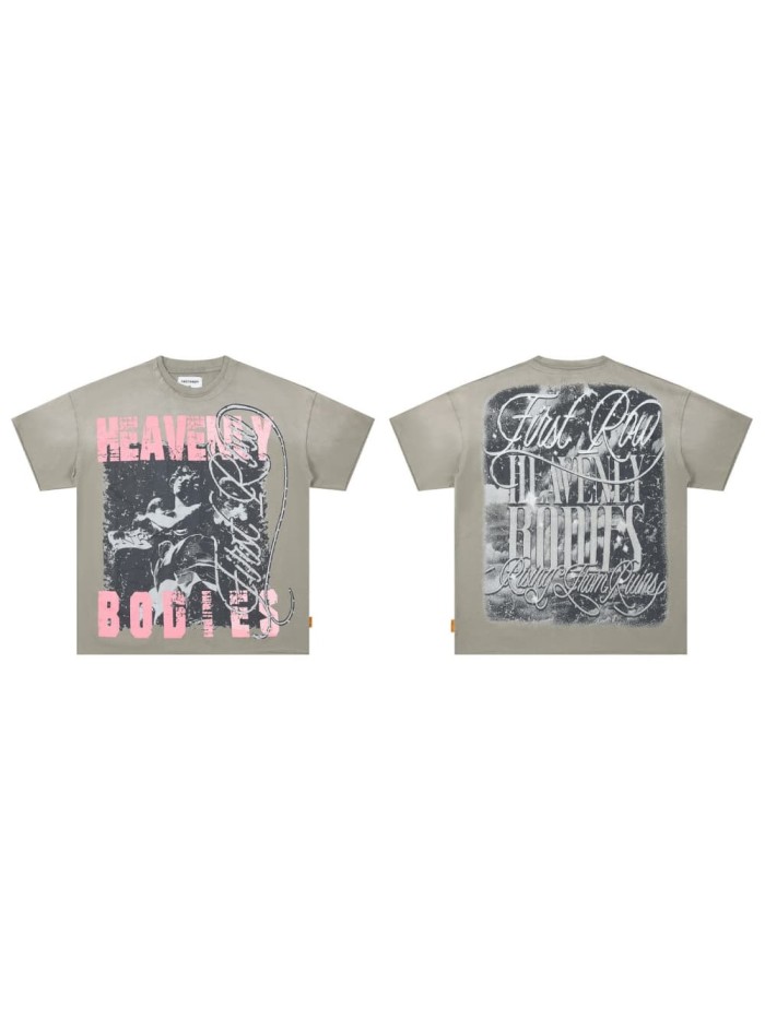 Retro Angel Rhinestone Print Washed Tee 29054090