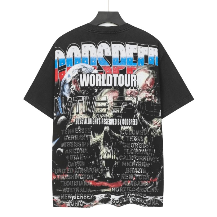 World Tour Three Skulls Black and Army Green Dual-Color Distressed T-Shirt 2 colors 29053372