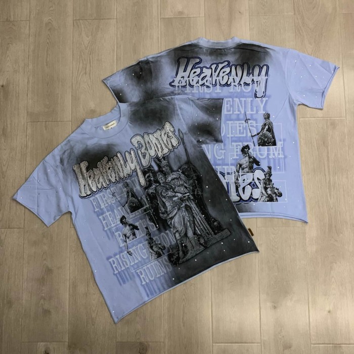 Sculpture Graffiti Rhinestone Print Washed Tee 29054094