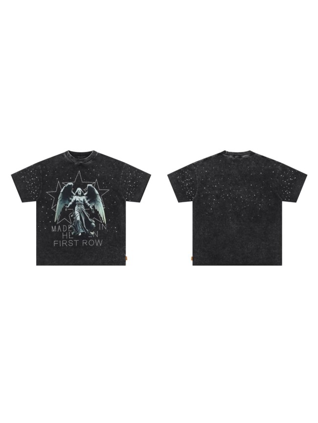 Starburst Angel Rhinestone Print Washed Tee 29054087