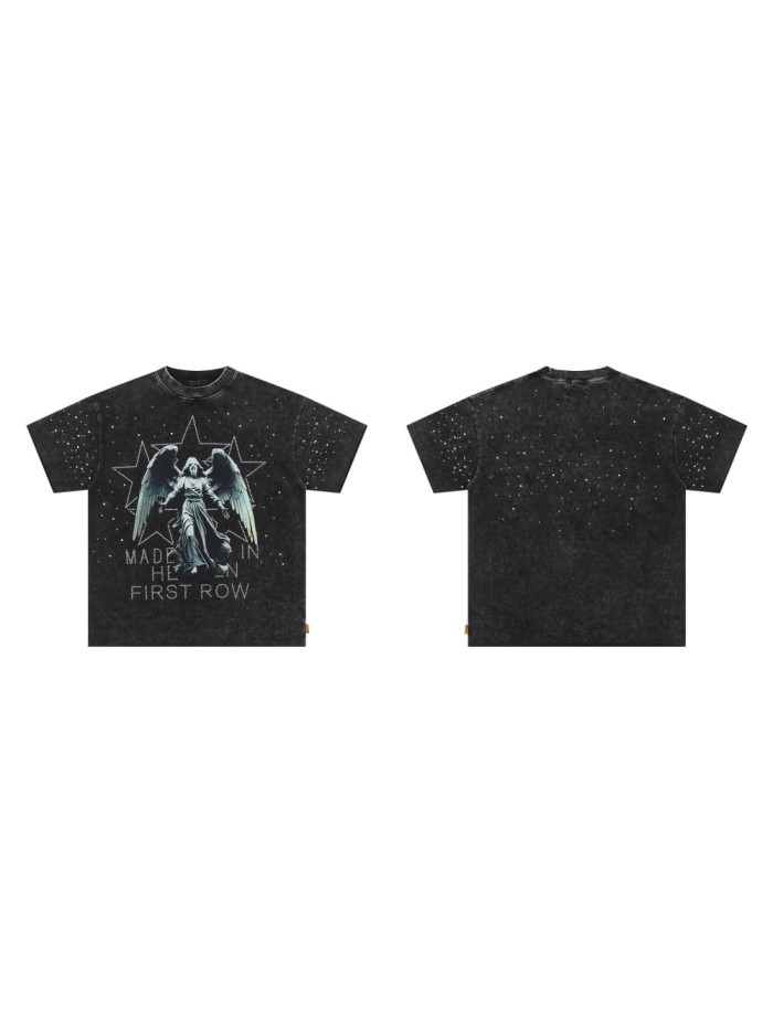 Starburst Angel Rhinestone Print Washed Tee 29054087