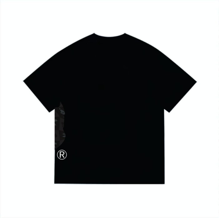 Side minimalist gray grid patterned monkey head short sleeved  print T-shirt 2 colors 29053566