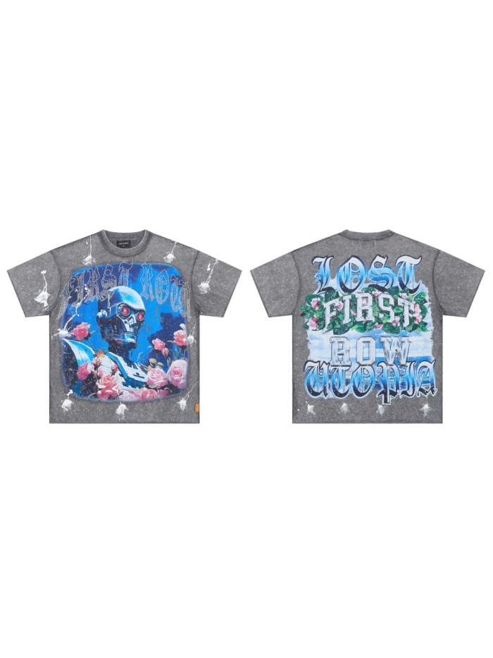 Cyber Terminator Rhinestone Print Washed Tee 29054096